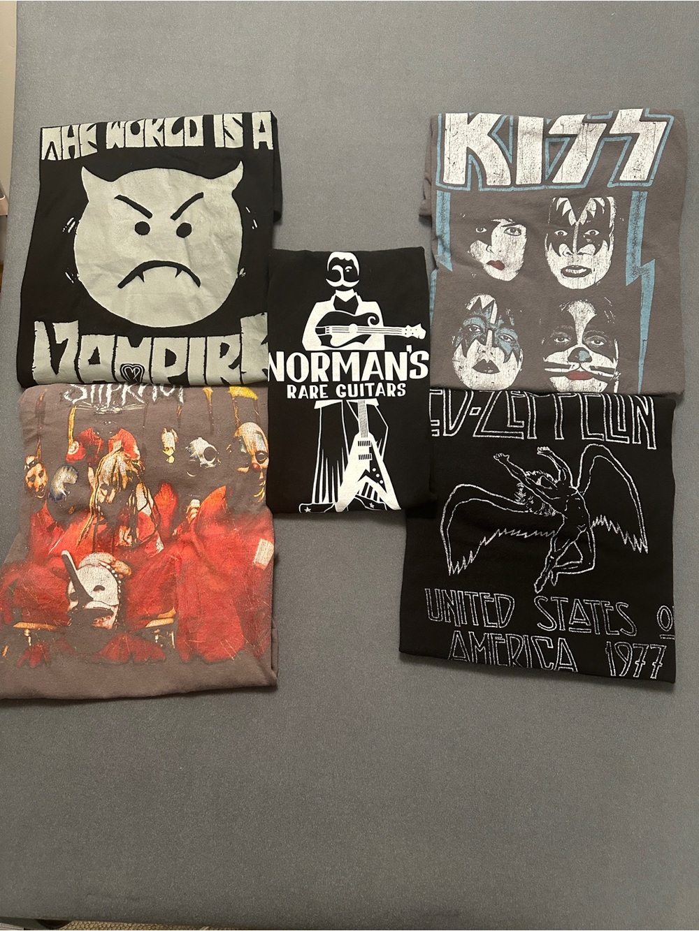 5 Rock Band Graphic T Shirt Lot KISS Slipknot Led Zeppelin Smashing Pumpkins L